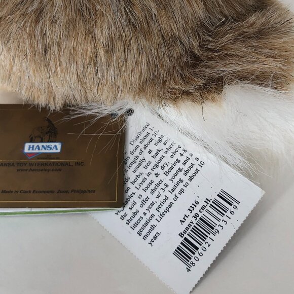 Hansa Handcrafted Bunny Stuffed Animal Brand New w/ Tag - Picture 14 of 14